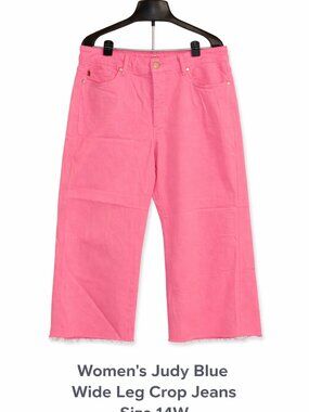Judy Blue Women's Wide Leg Crop Raw Hem Jean Pink Size 14W